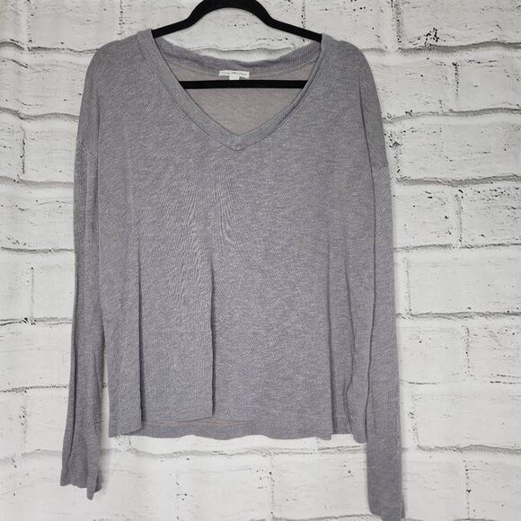 James Perse Womens Gray Heather V-Neck French Terry Long Sleeve Sweatshirt Sz 3 - Picture 1 of 10